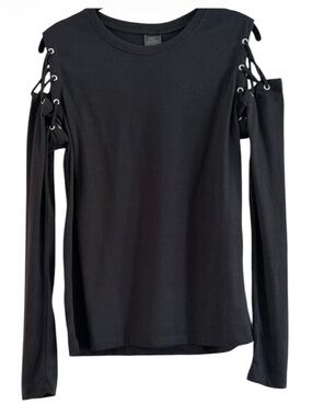 Infinite Performance Black Cold Shoulder Lace Up Long Sleeve Top Size S